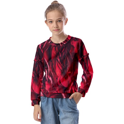 Followers,maroon,rose,roses Kids  Long Sleeve T-shirt With Frill  by nateshop