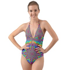 Mandala, Pattern, Abstraction, Colorful, Hd Phone Halter Cut-out One Piece Swimsuit by nateshop