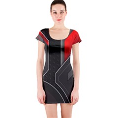 Gamer Tech Black Mesh Red Modern Shape Texture Geometric Pattern Short Sleeve Bodycon Dress by Sarkoni