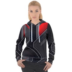 Gamer Tech Black Mesh Red Modern Shape Texture Geometric Pattern Women s Overhead Hoodie by Sarkoni