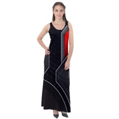 Gamer Tech Black Mesh Red Modern Shape Texture Geometric Pattern Sleeveless Velour Maxi Dress by Sarkoni