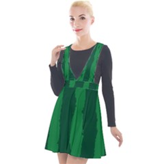 Green Seamless Watermelon Skin Pattern Plunge Pinafore Velour Dress by Grandong
