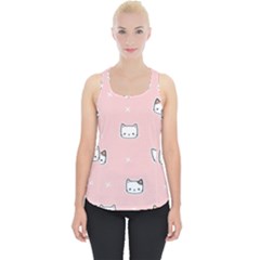 Cute Cat Cartoon Doodle Seamless Pink Pattern Piece Up Tank Top