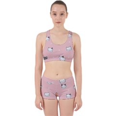 Cute Cat Cartoon Doodle Seamless Pink Pattern Work It Out Gym Set