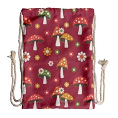 Woodland Mushroom And Daisy Seamless Pattern Drawstring Bag (large)