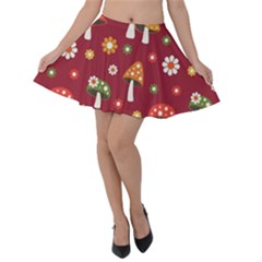 Woodland Mushroom And Daisy Seamless Pattern Velvet Skater Skirt