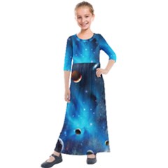 3d Universe Space Star Planet Kids  Quarter Sleeve Maxi Dress