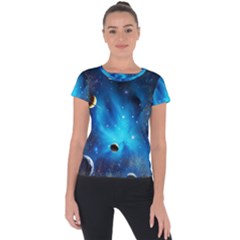 3d Universe Space Star Planet Short Sleeve Sports Top  by Grandong