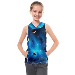 3d Universe Space Star Planet Kids  Sleeveless Hoodie by Grandong