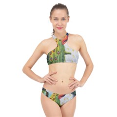 Peacock Art High Neck Bikini Set by Grandong