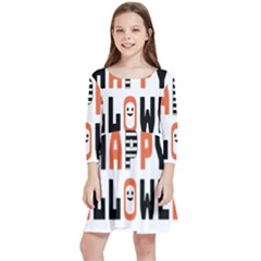 Happy Halloween Slot Text Orange Kids  Quarter Sleeve Skater Dress by Sarkoni