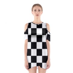 Black White Chess Board Shoulder Cutout One Piece Dress by Ndabl3x