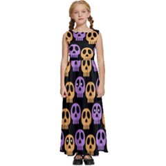 Halloween Skull Pattern Kids  Satin Sleeveless Maxi Dress by Ndabl3x