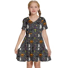 Halloween Bat Pattern Kids  Short Sleeve Tiered Mini Dress by Ndabl3x