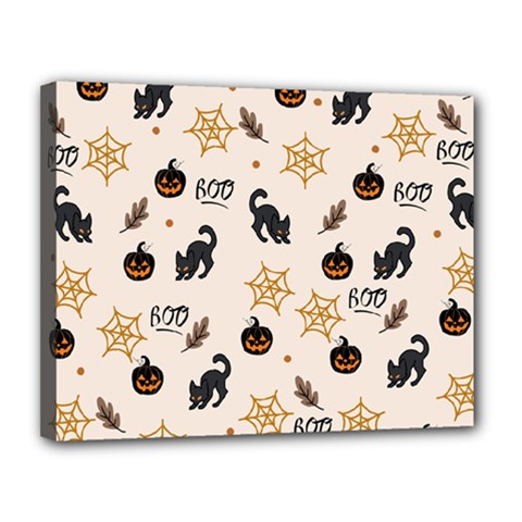 Cat Halloween Pattern Canvas 14  X 11  (stretched) by Ndabl3x