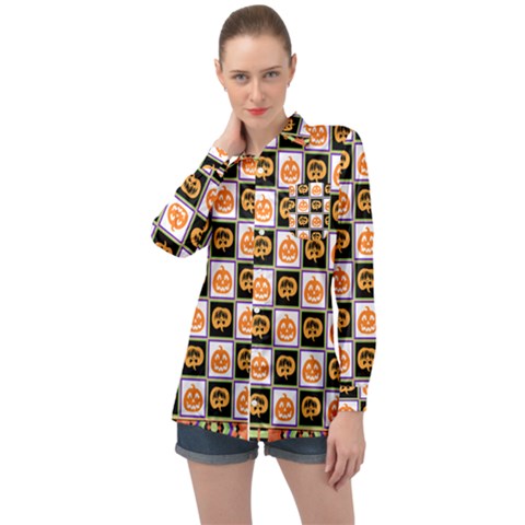 Chess Halloween Pattern Long Sleeve Satin Shirt by Ndabl3x