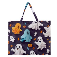 Ghost Pumpkin Scary Zipper Large Tote Bag by Ndabl3x