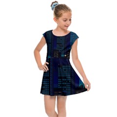 Pixel Art Night City Japan Kids  Cap Sleeve Dress by Sarkoni