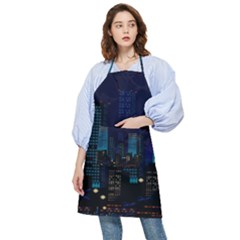 Pixel Art Night City Japan Pocket Apron by Sarkoni