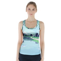 Japanese Themed Pixel Art The Urban And Rural Side Of Japan Racer Back Sports Top by Sarkoni