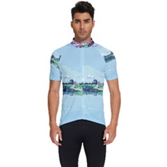 Japanese Themed Pixel Art The Urban And Rural Side Of Japan Men s Short Sleeve Cycling Jersey by Sarkoni