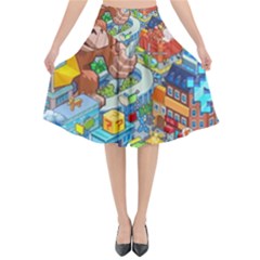 Pixel Art Retro Video Game Flared Midi Skirt by Sarkoni