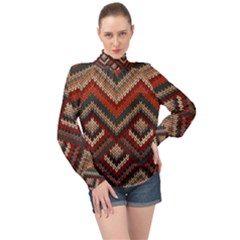 Pattern Knitting Texture High Neck Long Sleeve Chiffon Top by Grandong