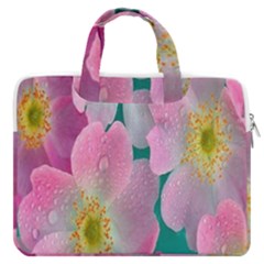 Pink Neon Flowers, Flower Macbook Pro 16  Double Pocket Laptop Bag  by nateshop