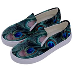 Peacock-feathers,blue2 Kids  Canvas Slip Ons by nateshop