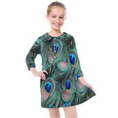 Peacock-feathers,blue2 Kids  Quarter Sleeve Shirt Dress by nateshop