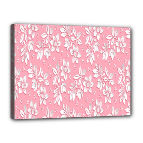 Pink Texture With White Flowers, Pink Floral Background Canvas 16  X 12  (stretched) by nateshop