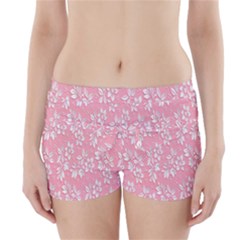 Pink Texture With White Flowers, Pink Floral Background Boyleg Bikini Wrap Bottoms by nateshop