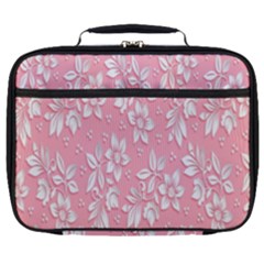 Pink Texture With White Flowers, Pink Floral Background Full Print Lunch Bag by nateshop