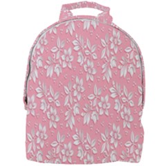 Pink Texture With White Flowers, Pink Floral Background Mini Full Print Backpack by nateshop