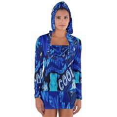 Really Cool Blue, Unique Blue Long Sleeve Hooded T-shirt by nateshop