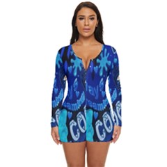 Really Cool Blue, Unique Blue Long Sleeve Boyleg Swimsuit by nateshop