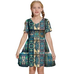 Texture, Pattern, Abstract, Colorful, Digital Art Kids  Short Sleeve Tiered Mini Dress by nateshop