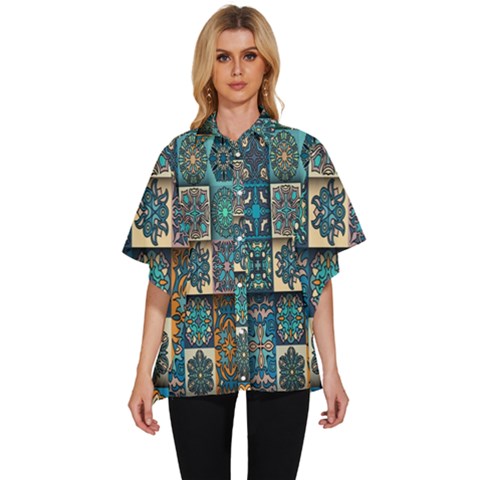Texture, Pattern, Abstract, Colorful, Digital Art Women s Batwing Button Up Shirt by nateshop