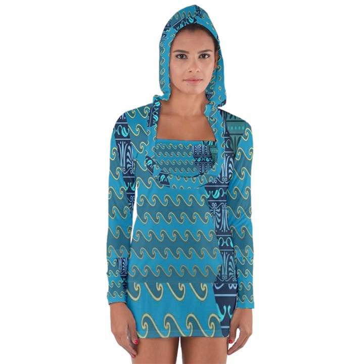 Aztec, Batik Long Sleeve Hooded T-shirt