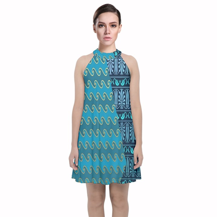 Aztec, Batik Velvet Halter Neckline Dress 