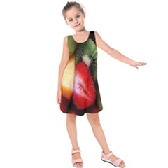 Fruits, Food, Green, Red, Strawberry, Yellow Kids  Sleeveless Dress by nateshop