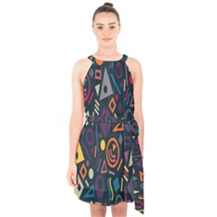 Inspired By The Colours And Shapes Halter Collar Waist Tie Chiffon Dress by nateshop
