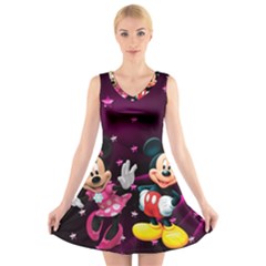 Cartoons, Disney, Mickey Mouse, Minnie V-neck Sleeveless Dress by nateshop