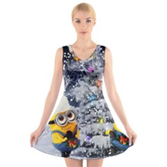 Minions Christmas, Merry Christmas, Minion Christmas V-neck Sleeveless Dress by nateshop