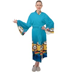 Minions, Blue, Cartoon, Cute, Friends Maxi Velvet Kimono by nateshop