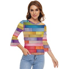 Rainbow Wood Bell Sleeve Top