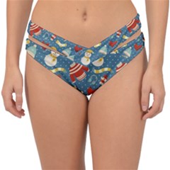 Winter Blue Christmas Snowman Pattern Double Strap Halter Bikini Bottoms by Grandong