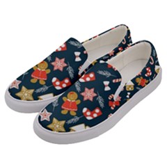 New Year Christmas Winter Pattern Men s Canvas Slip Ons