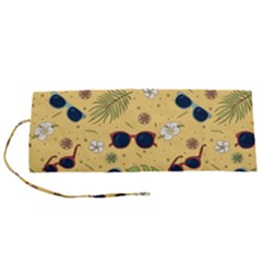 Seamless Pattern Of Sunglasses Tropical Leaves And Flower Roll Up Canvas Pencil Holder (s)