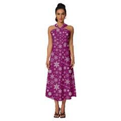 Purple Christmas Pattern Sleeveless Cross Front Cocktail Midi Chiffon Dress by Grandong